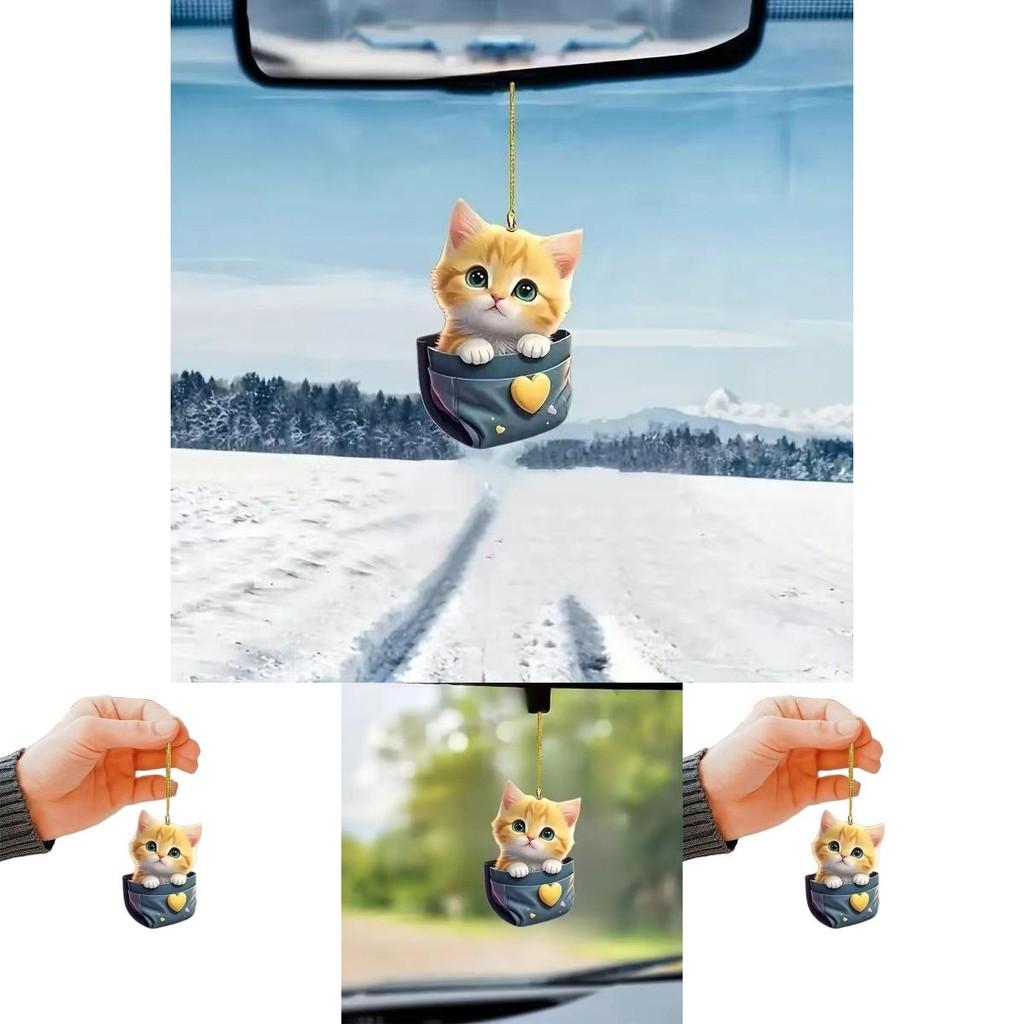 Car Decor Acrylic Cute Cat Interior Mirror Hanging Ornament For Kid Interior