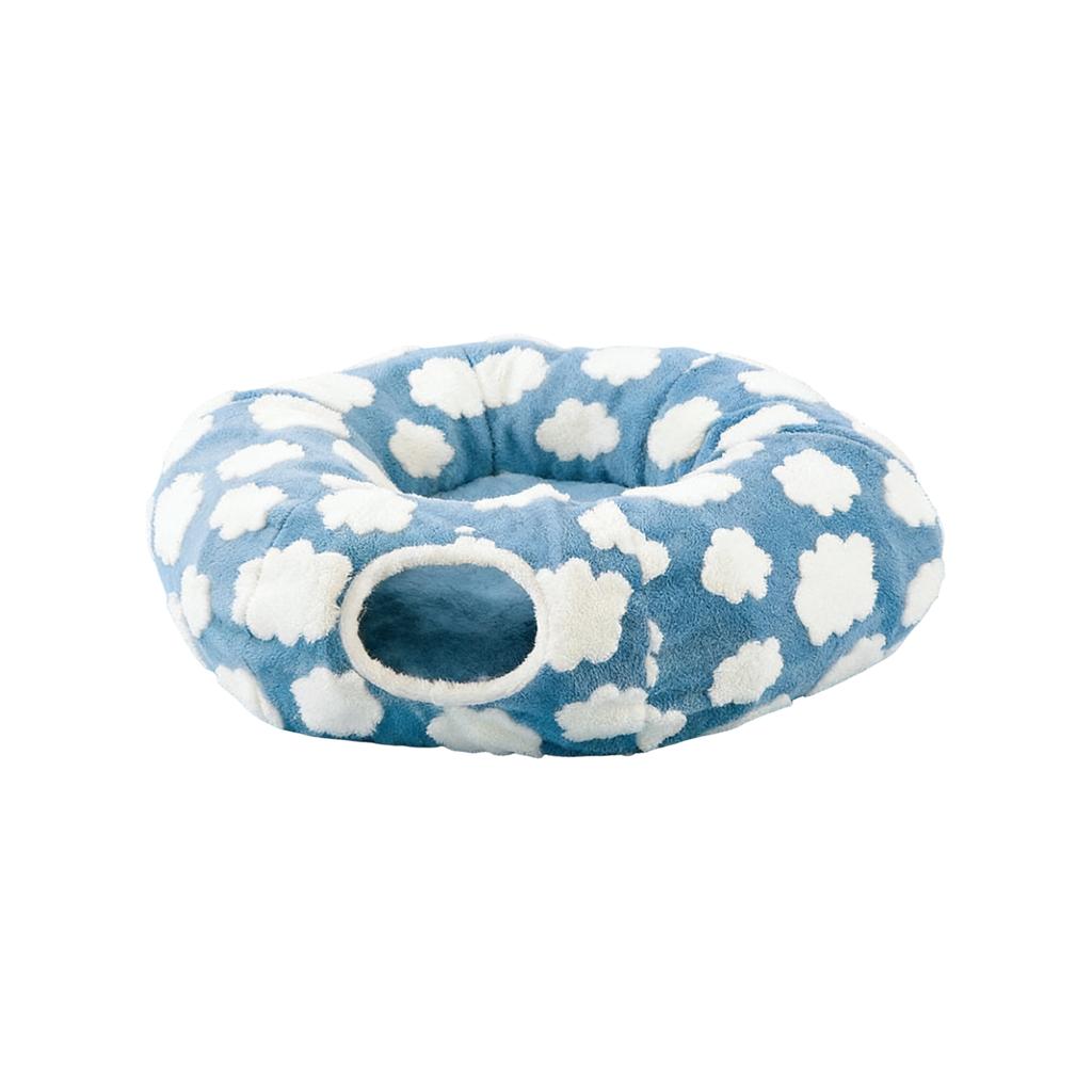 Plush Foldable Donut Cats Tunnel - Warm PV Fleece Cats Cave With Hanging Pom-Pom Toy, Self-Entertaining Pet Hideout & Rest Bed For Cats