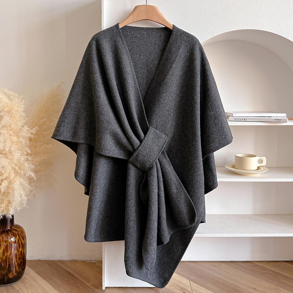 Women's Double-Sided Imitation Cashmere Pashmina Poncho Winter Warm Thickened Shawl Blanket Luxury Scarf Cloak Cape Stole