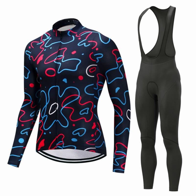 Mens Long Sleeve Cycling Jersey Set Breathable Quick Dry Bike Riding Sportswear