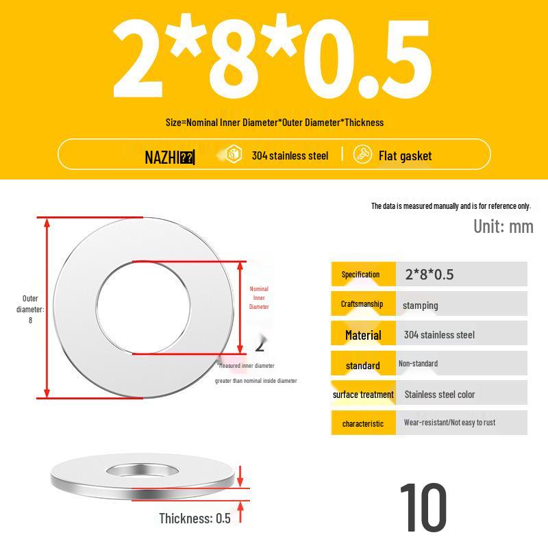 Thickened 304 Stainless Steel Flat Washer Spacer (M4-M8)