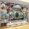 3d Wallpaper Retro Old Car Hand-Painted Graffiti Wall Mural Restaurant Cafe Bar Removable Home Decor