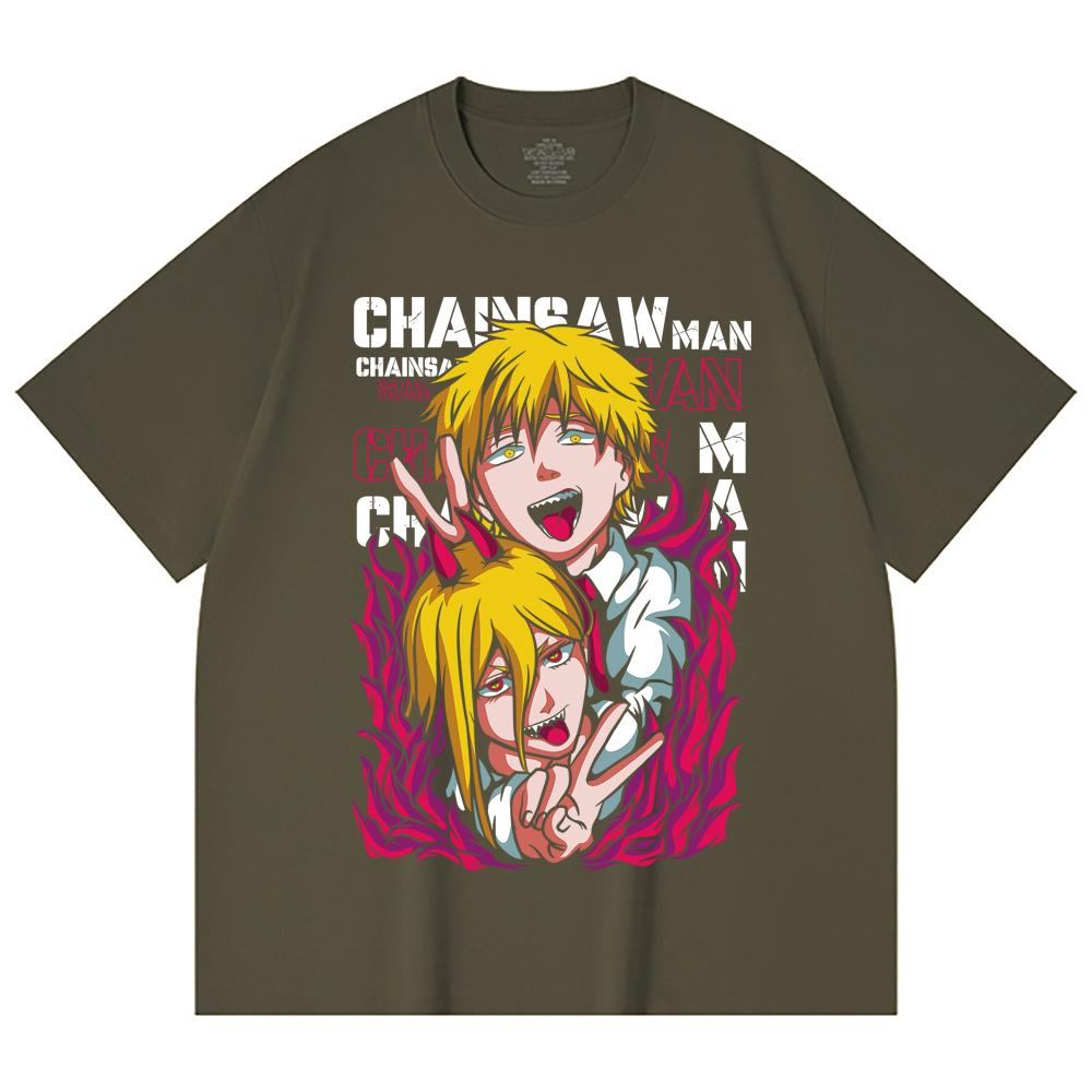 230 Gsm 100% Cotton Chainsaw Man V39 Denji Power Print Unisex Heavy Cotton T Shirt