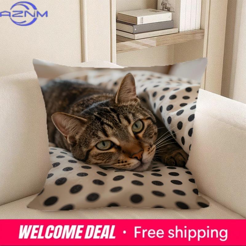 1Pc Cute Cat Themed 2D Flat Printed Pillowcases Sofa Cushion Cover Home Bedroom Room Decoration
