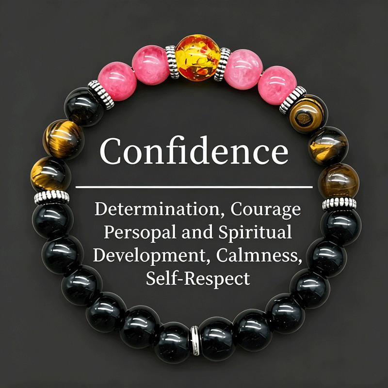 Natural Stone Beaded Bracelet: Tiger Eye, Red Agate & Obsidian - Elastic Jewelry for Men, Women & Couples 8mm