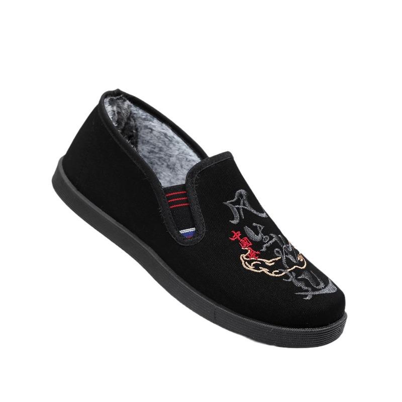 Winter new old Beijing cloth shoes Guochao fashion velvet thickened non-slip soft sole men's one-pedal cotton shoes