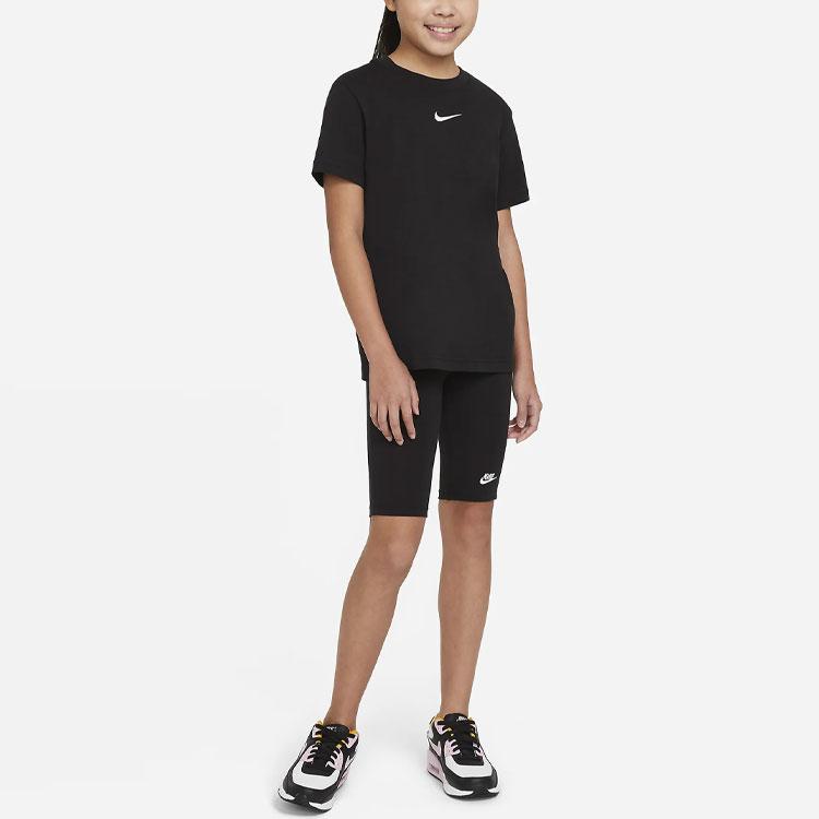 Nike Sportswear Solid Logo Ribbed Crew Neck Short Sleeve T-Shirt Kids Tops Black DA6918-010