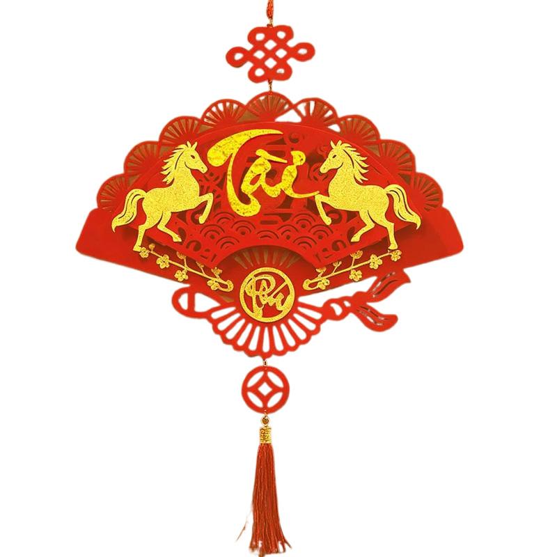 1PC Blessing Good Fortune Vietnamese Luck Red Lunar New Year Hangable Decor Fan Ornament Vietnamese Letters Tassels