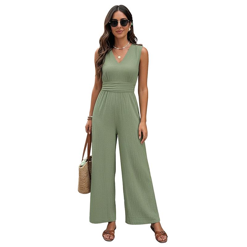 Europäisch-Amerikanischer Stil 2026 V-Ausschnitt Ärmelloser Jumpsuit mit Hoher Taille für Damen