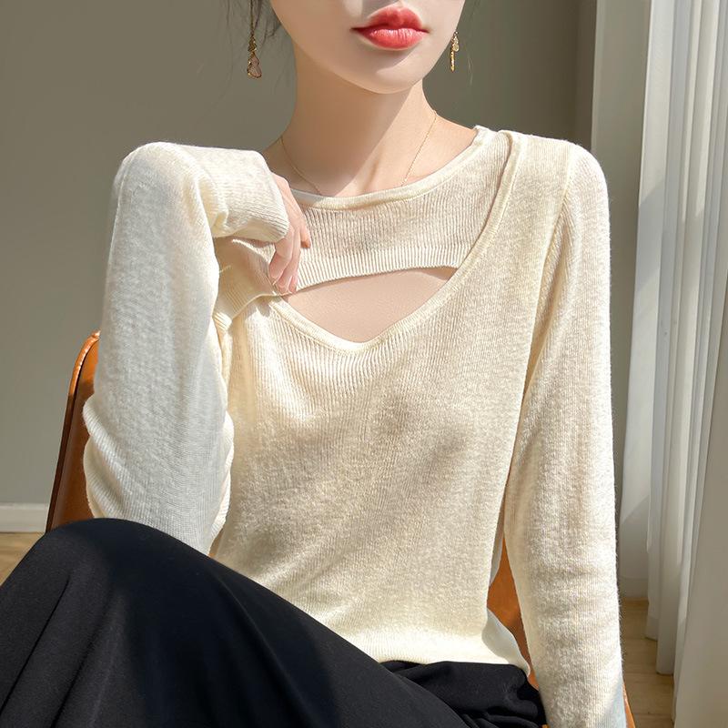 

Women s Spring/Summer Slim Fit Knit Pullover - Solid Color Round Neck Versatile Design M (Fits 50-58 kg)