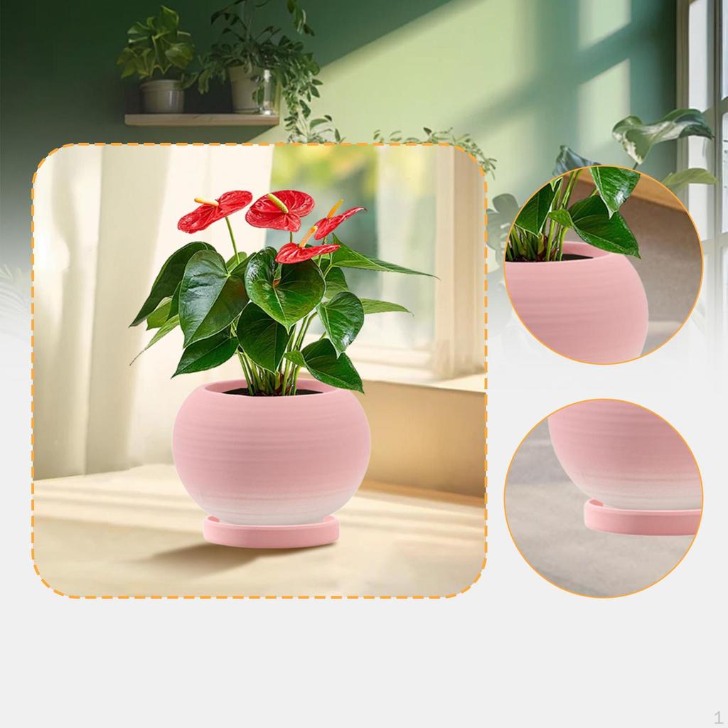 Ceramic Plant Pot ,Flower Outdoor Indoor, Round with Drainage Hole and Saucer Planter for Garden