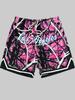 Men Gothic Angel Graffiti 3D Print Mesh Beach Shorts Elastic Drawstring Loose Straight Casual Summer Board Shorts