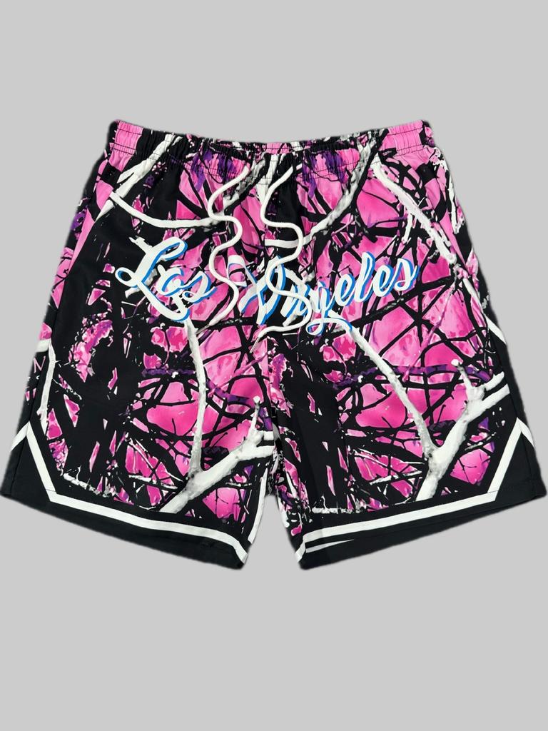 Men Gothic Angel Graffiti 3D Print Mesh Beach Shorts Elastic Drawstring Loose Straight Casual Summer Board Shorts