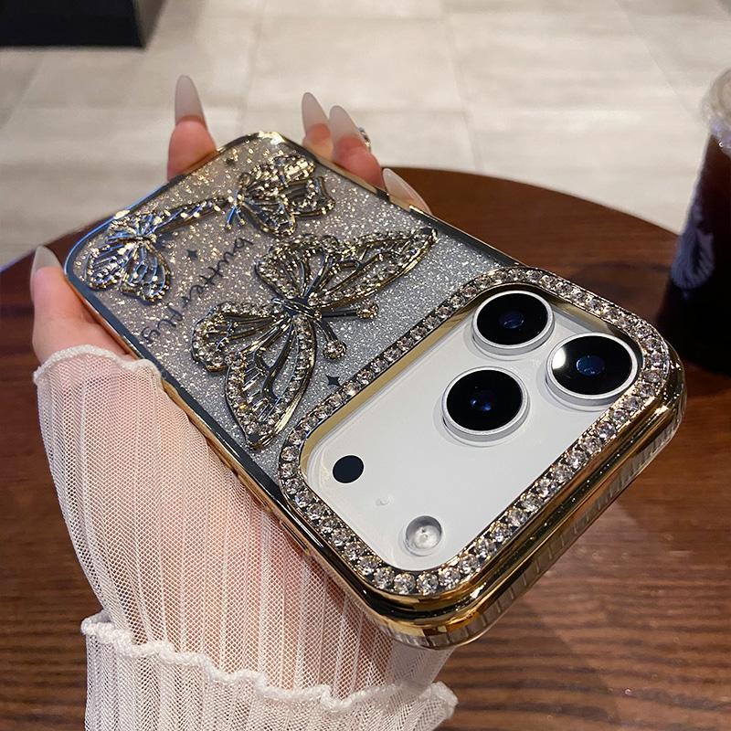 For IPhone 16 17 Air 12 13 14 15 Pro Max Shockproof Protection Cases Back Cover Luxury Glitter Diamond Butterfly Phone Case