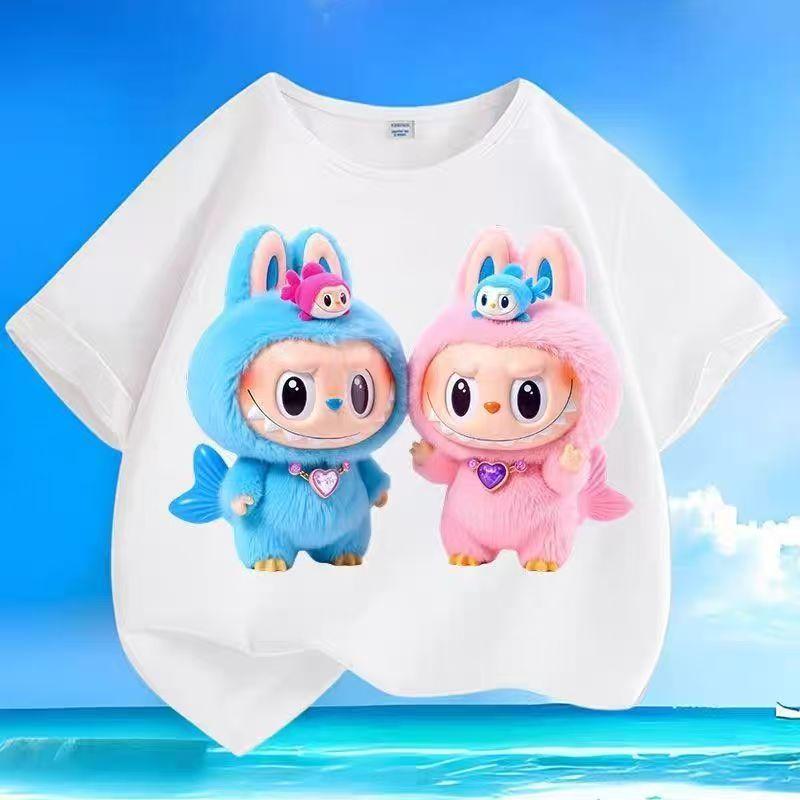 LABUBU Kreslený potisk Dvanácti souhvězdí Dětská trička Bílá Chlapecká Dívčí Krátký rukáv Top Trendy Oblečení Dárek