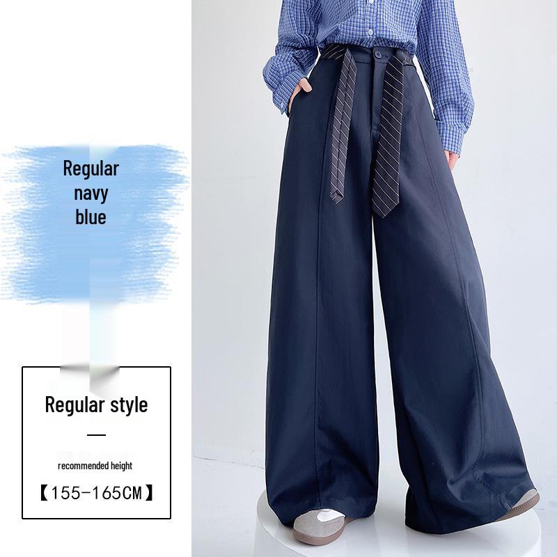 

Women s Dark Blue Scythe-shaped Wide-leg Casual Work Pants with Belt - Spring Arrival M темно-синього кольору