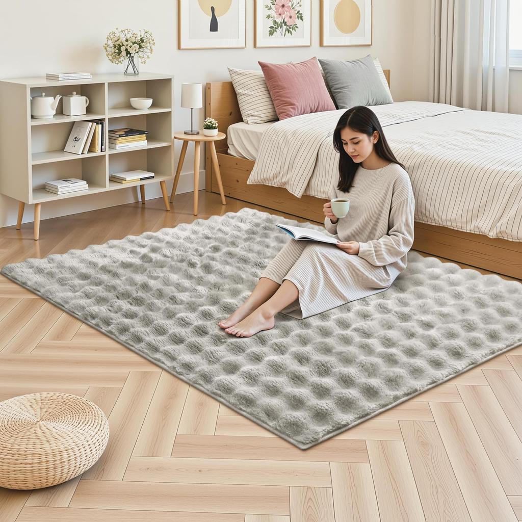 HAOCOO Washable Rug, 120x160cm, Rabbit Fur Look, Thick, Fluffy Shag, Non-Slip, Soundproof, Antibacterial, and Odor-Resistant, Suitable for Heated Carp