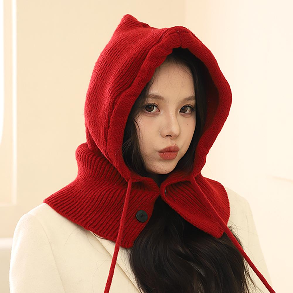 Korean Balaclava hat women's winter warm hat scarf integrated couple's ear protection wool knitted hat