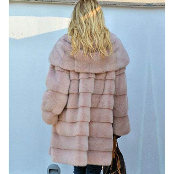 Dámská bunda Street Style Trendy Bez pásku Evropská Jednobarevná Dlouhý rukáv Umělá kožešina S kapucí Teplá