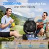 Portable Fan Rechargeable, 20000mAh Cordless Battery Powered Camping Fan with LED Light & Remote, 4 Speeds Wind, Timer, USB C