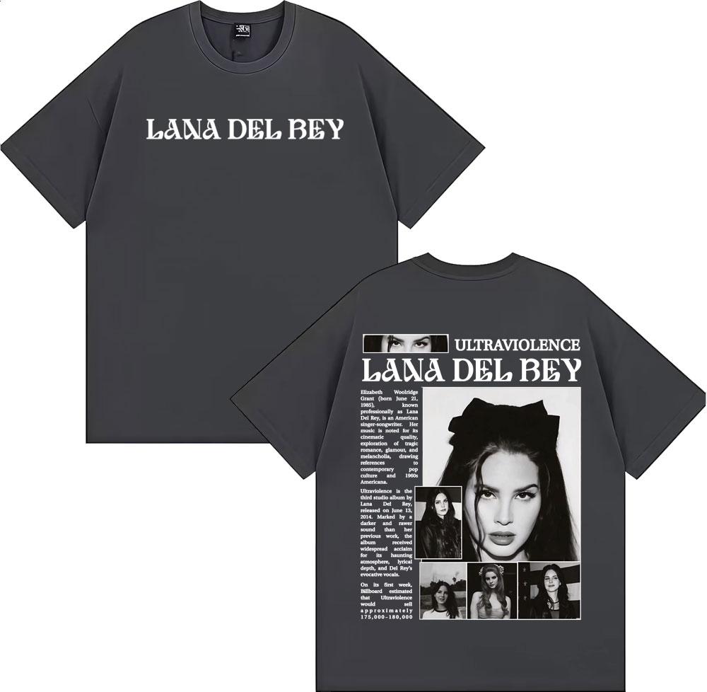 Lana Del Rey Ultraviolence Tour Collage Album T-Shirt 2026 Sommer Unisex Damen Luxus Mode Lässig Baumwolle Übergroßes T-Shirt