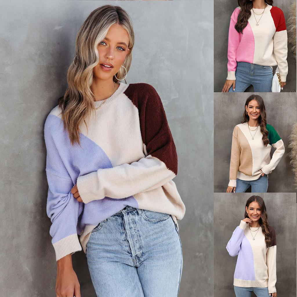 

2023 Зимний новый женский свитер, пуловер, вязаный цветной блок