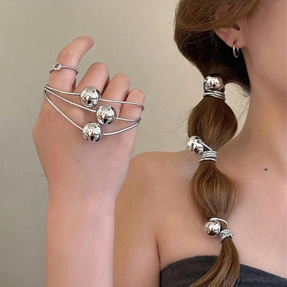 1PCS Gold and Silver Spherical Elastic Hair Rope High-end Sweet Cool Hair Ring Does Not Hurt The Hair Ball Low Ponytail Hair Rope Hair Accessories