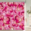 1Pcs Colorful Love Pattern Fabric Waterproof Shower Curtain, Home Decoration Romantic Heart Shape Bathroom Curtain, with Hooks