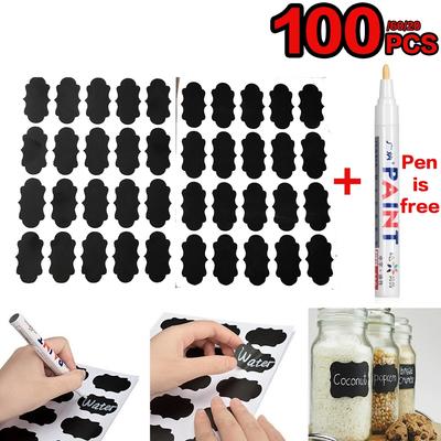 20/60/100 peças etiquetas à prova d'água quadro-negro tempero jar garrafa etiquetas marcador caneta etiquetas adesivos
