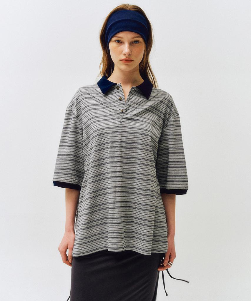 CITTA Comfort Double Stripe Collar Polo T-Shirt_Ctt383(Grey)