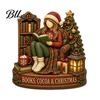 Holiday Tabletop Decorations 2D Flat Wooden Christmas Sign, Reading Gnome Nutcracker Snowman Santa Claus Ornaments Gingerbread Man Figurine,