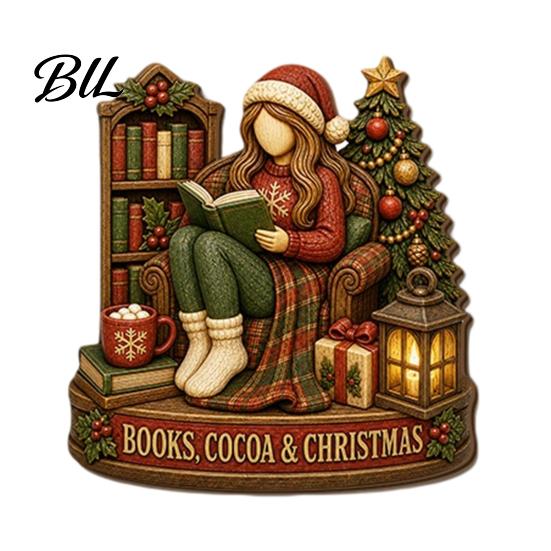 Holiday Tabletop Decorations 2D Flat Wooden Christmas Sign, Reading Gnome Nutcracker Snowman Santa Claus Ornaments Gingerbread Man Figurine,