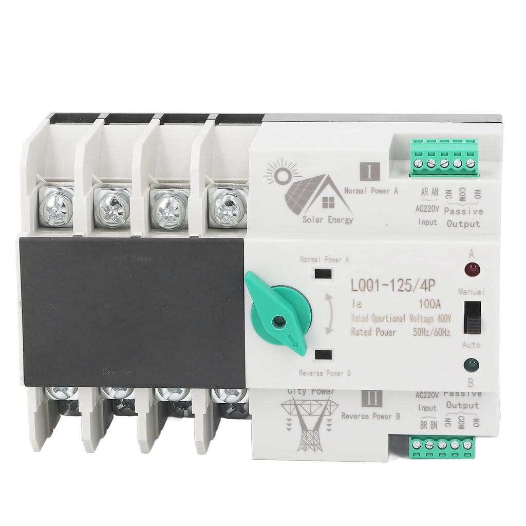 Dual Power Supply Automatic Transfer Switch, 4P, Fast Switching, PV Type, AC400V 100A, for Home and Industrial Use
