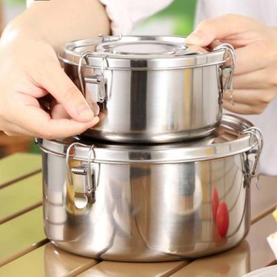 Tragbare Runde Koreanische Lunchbox mit Schnalle Auslaufsichere Lebensmittelaufbewahrungsbox 304 Edelstahl Unzerbrechliche Frischhaltebox Picknick