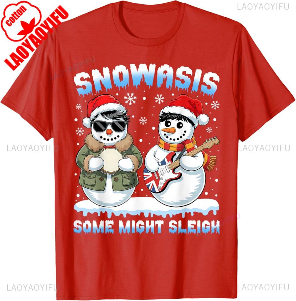 SNOWASIS Some Might Sleigh Xmas Snowman Rock Band Parody Trending TShirt High Quality Cotton Regular Short Sleeve Streetwear