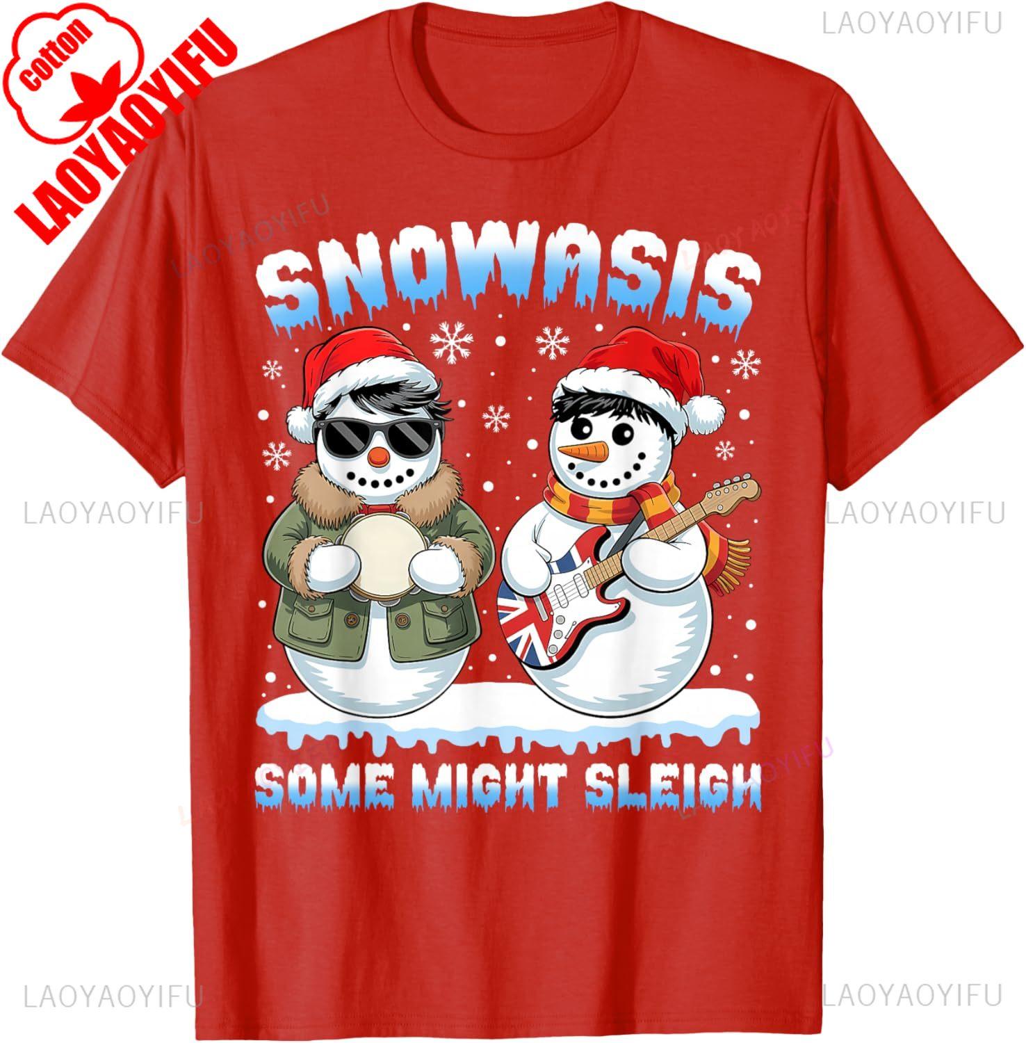 SNOWASIS Some Might Sleigh Xmas Snowman Rock Band Parody Trending TShirt High Quality Cotton Regular Short Sleeve Streetwear S