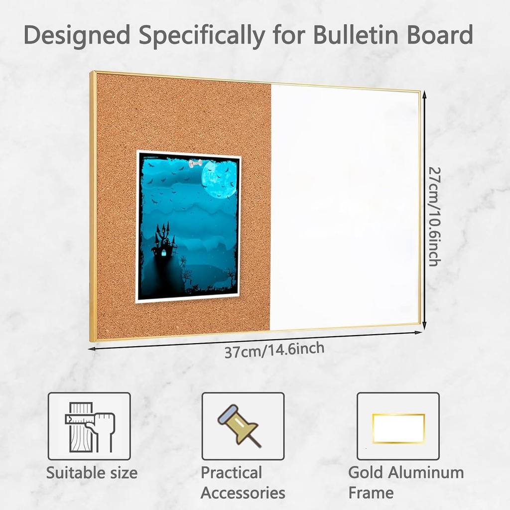 Okydoky Cork Board White Board Combo, Small Size 10.6" x 14.6" Magnetic Dry Erase Board/Bulletin Combination Board, Gold Aluminum Frame, for Home,