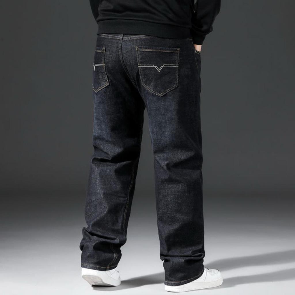 Men's Plus Size Fleece-Lined Straight Leg Jeans - Thick, Loose-Fit for Fall/Winter