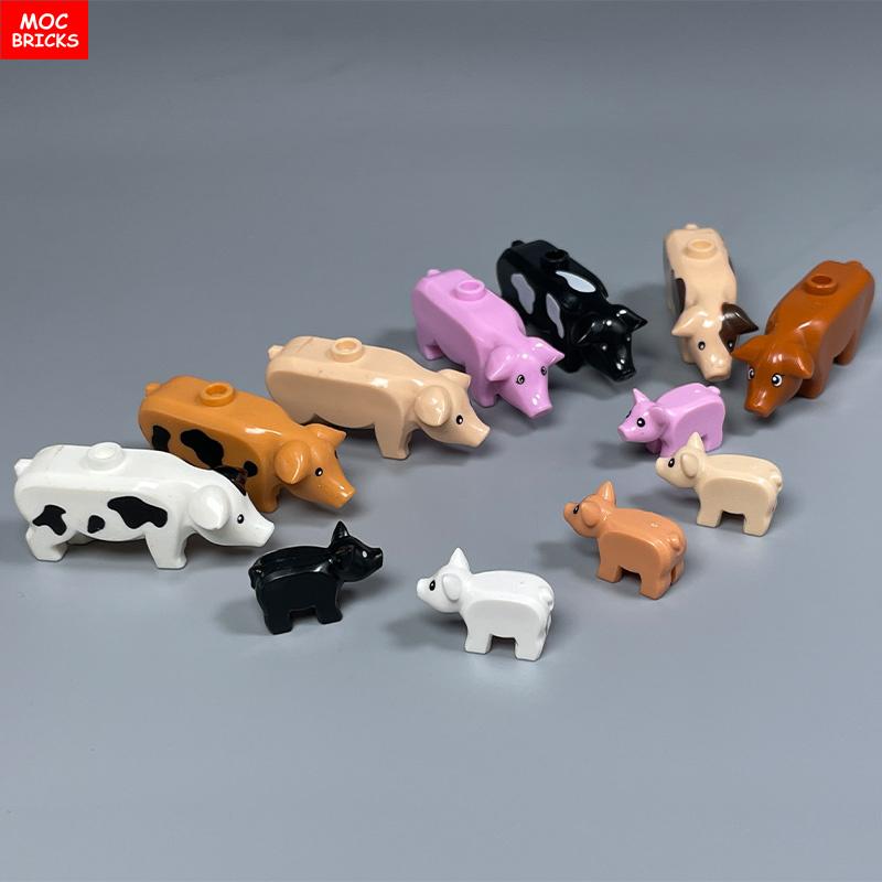 Non-Toxic Moc Bricks City Animal Little Pink Pig Zoo Farm Model Accessories Particles Assembled Educational Kids Toys