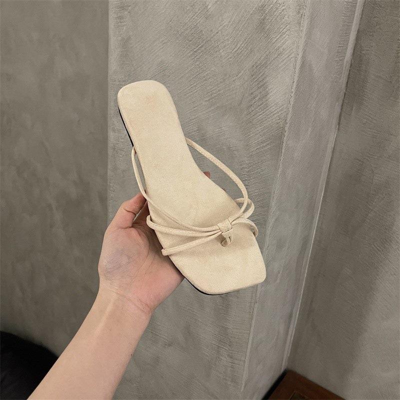 Simple toe cool slippers women's summer wear suede gentle beach thin with flip-flops