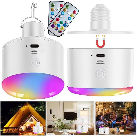 Battery Operated Light Bulb with Remote RGB Rechargeable Light Bulb USB Charging,50H Long Life Emergency Light Bulbs for Power Outage,Battery Powered