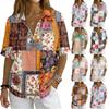 Women's Vintage Floral Print Button Down Shirt Short Sleeve Loose Fit Collared Top Made with Linen Blend Fabric Casual Summer Blouse