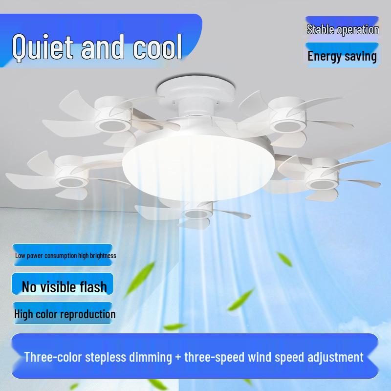 LED Fan Light E27 Base: Silent, Multi-Functional 5-Head Drone Model for Living Room & Bedroom