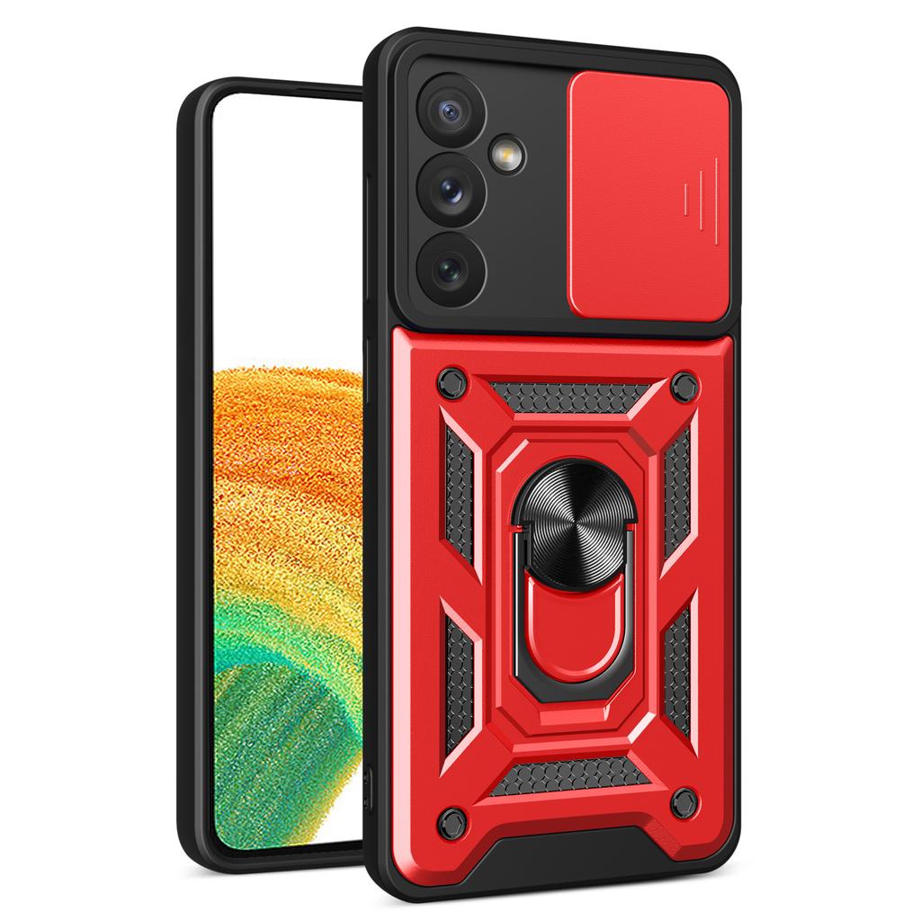 Für Samsung Galaxy A34 5G Stoßfeste TPU+PC Hülle Ring Ständer Schiebe Kamera Schutz Kratzfeste Rückseite