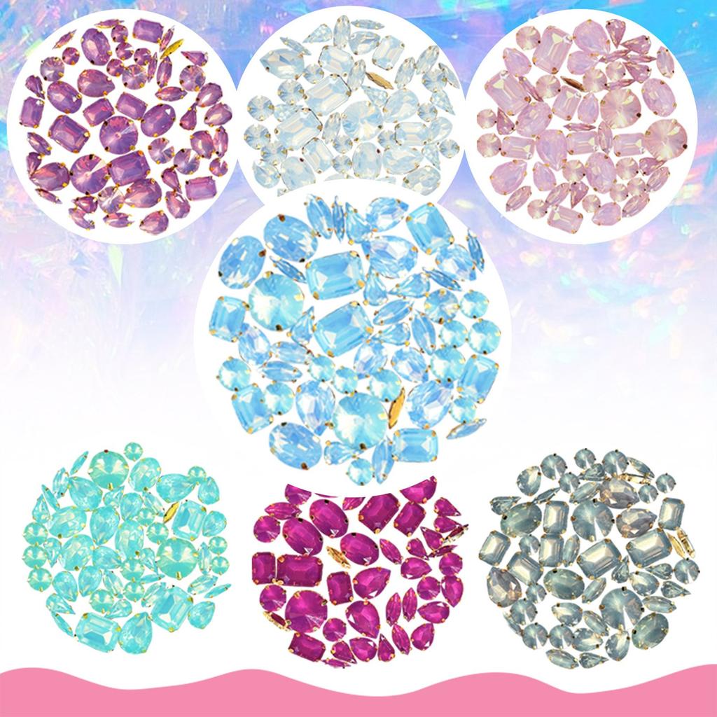 Gold  Green Opal Rhinestones With Holes 50pcs Mixed Shape Resin Sew On Rhinestone For Decoration Diy Craft Accessories