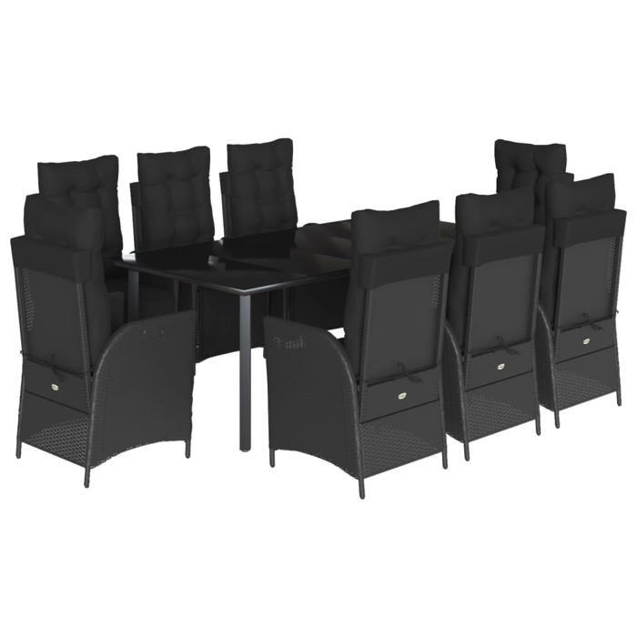 VidaXL Ensemble à Manger de Jardin avec Coussins 9 pcs, Table et Chaises avec Dossier Réglable, Meubles d'Extérieur, 3213405