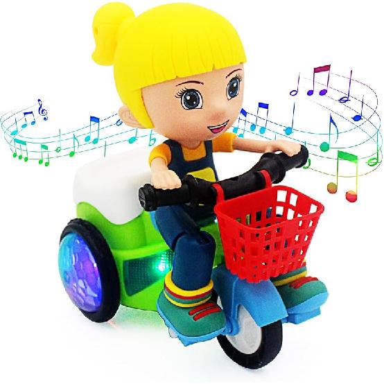 Tipmant Baby Toddler Electric Tricycle Toy Cartoon Motorcycle Vehicle Stunt Performance, Music, Luminous Lights, Kids Birthday Gifts (Boy)
