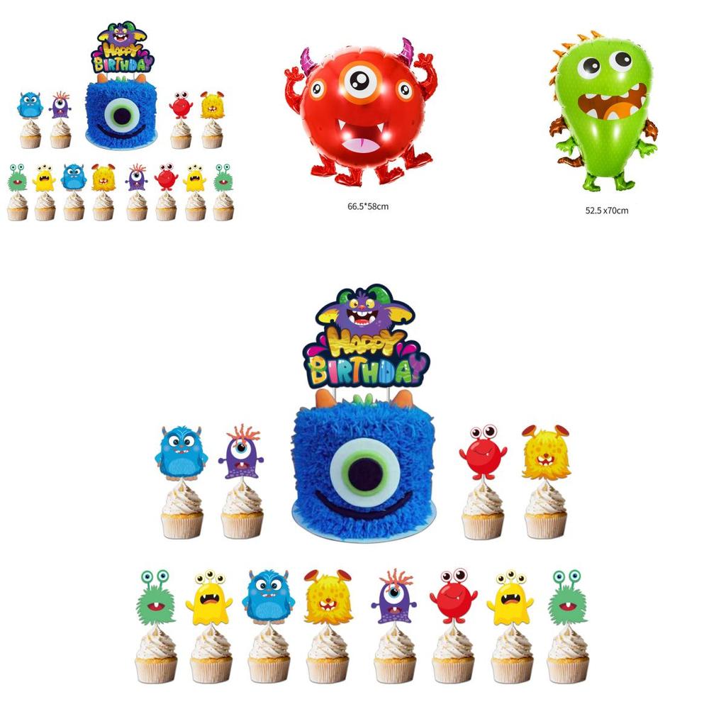 Colorful Cartoon Monster Et Alien Maggie Balloon Party Decor Banner Cake Topper For Birthday Supplies