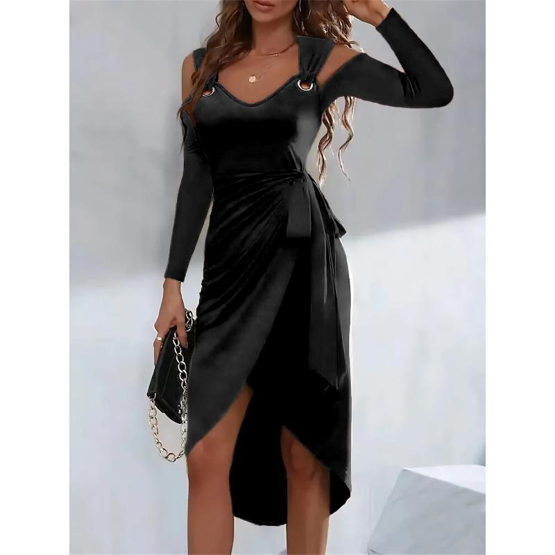 

Платье осень-зима с металлической пряжкой и V-образным вырезом на бретелях для женщин XL чёрный