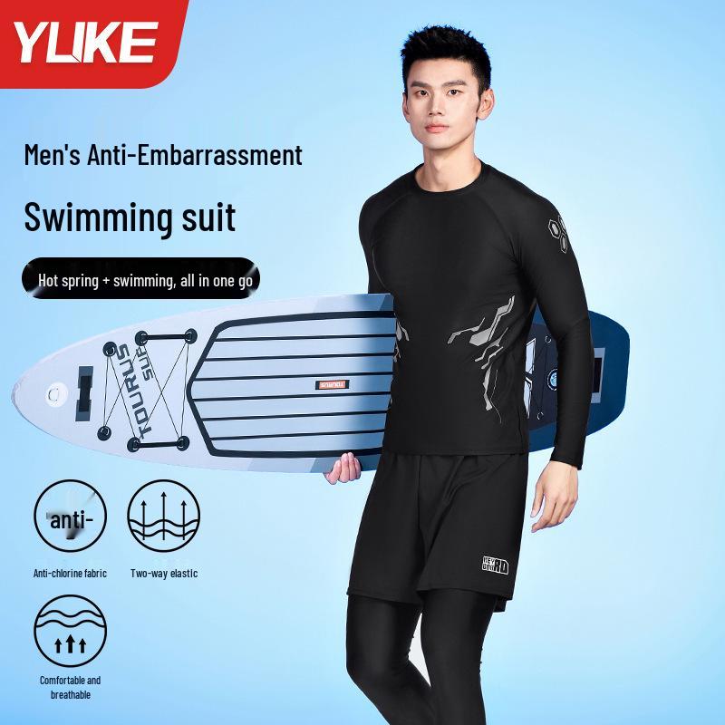 Men's Plus Size Sun Protection Long Leg Swimsuit & Diving Trunks Set